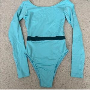 Natalie Couture Blue Long Sleeve Leotard